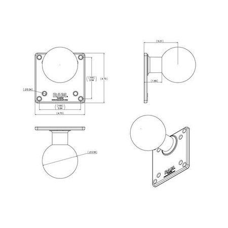RAM® 100x100mm płytka VESA z kulką - rozmiar E