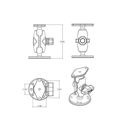 Podwójne mocowanie kulowe RAM® z płytką diamentową - krótkie