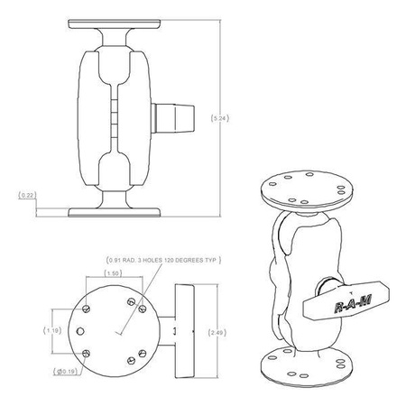 RAM® Universal Double Ball Mount with Two Round Plates - C Size Short
