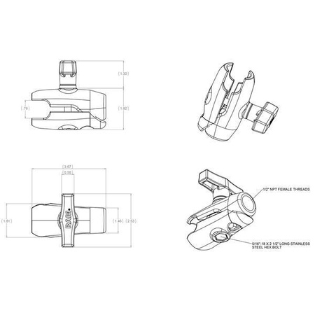Ramię z pojedynczym gniazdem RAM® z gwintowanym otworem 1/2" NPT