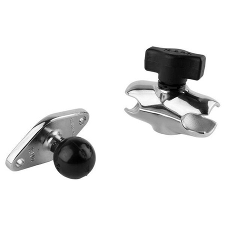 RAM® Chrome Double Socket Arm with Diamond Plate - Short Arm