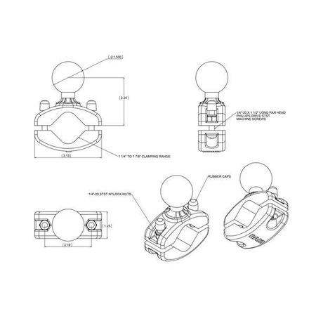 RAM® Rail Clamp Ball Base for 1.25" - 1.875" Rails - C Size