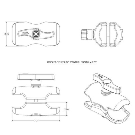 Ramię RAM® z podwójnym gniazdem - rozmiar E krótki