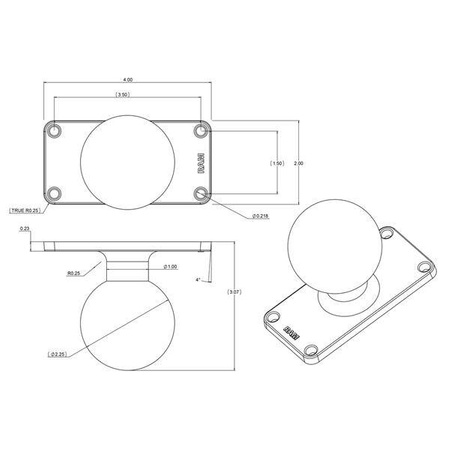 Podstawa kulowa RAM® z 4-otworowym wzorem 1,5" x 3,5" - rozmiar D