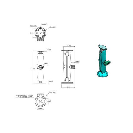 RAM® Double Ball Drill-Down Mount with Diamond Plate - Long